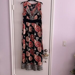 Jonathan Martin Black and Red Floral Maxi Dress